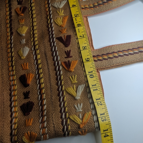 VINTAGE Handmade Boho Embroidered Burlap Tote - Picture 10 of 11